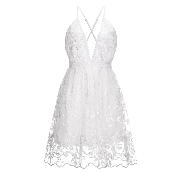 The Genevieve White Halter Lace Dress for Women