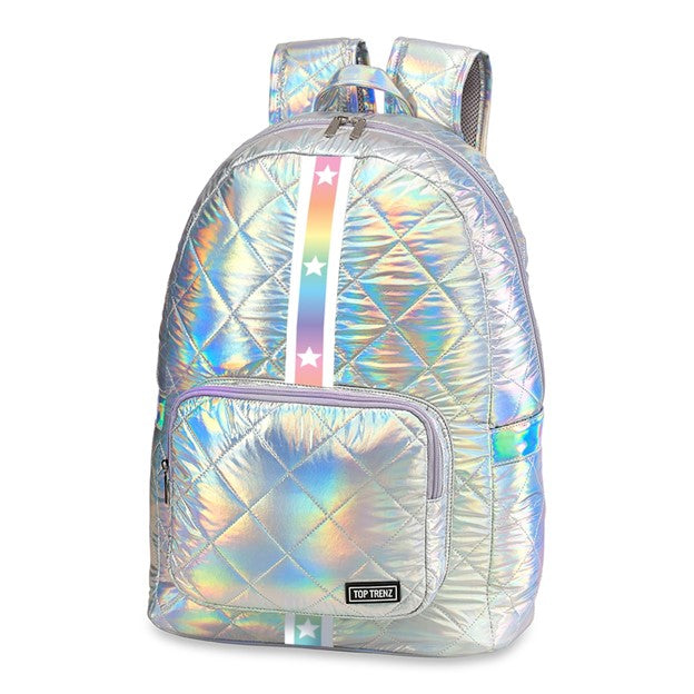 Iridescent Puffer Backpack with Rainbow Gradient Stars