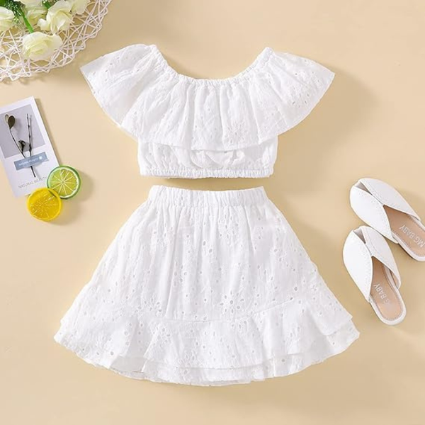 Marienne Eyelet Matching Top & Skirt Set for Girls