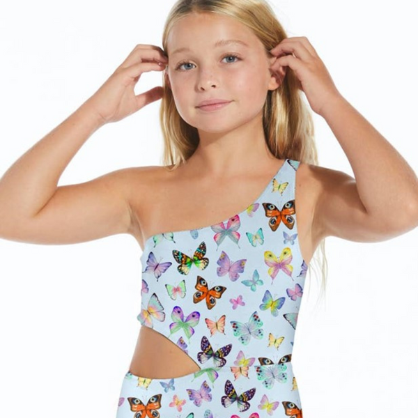 More Butterflies Print Side Cut-Out Swimsuit by STELLA COVE