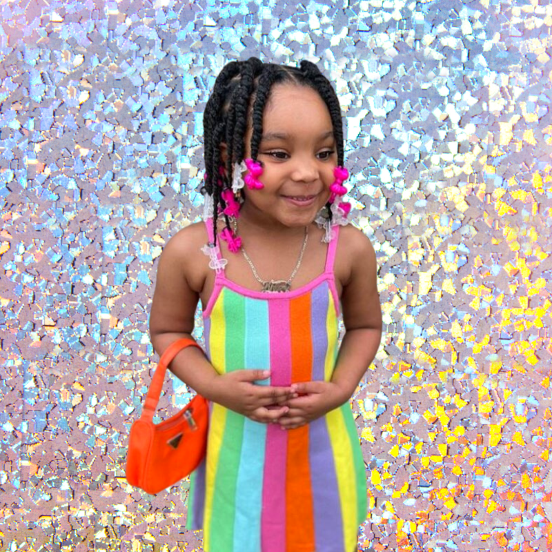 The Rainbow Stripe Knit Bandage Midi Dress for Little Girls