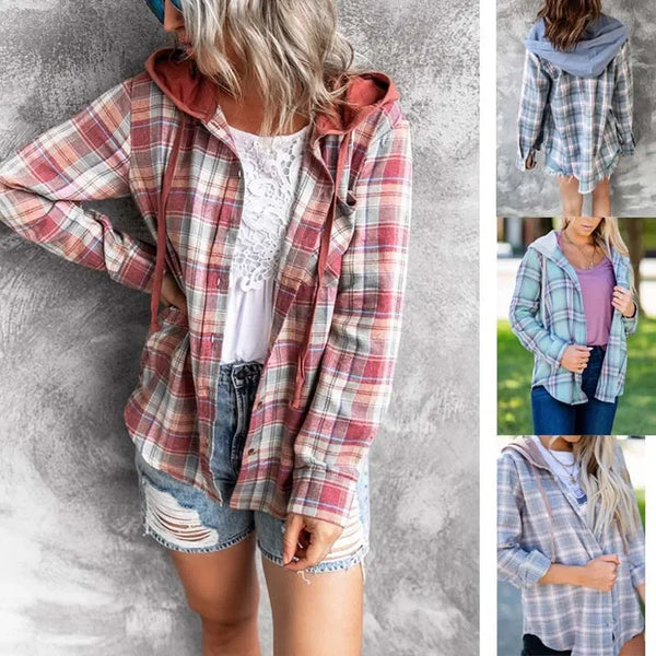 The Cher Plaid Lightweight Hooded Shacket for Women & Teens