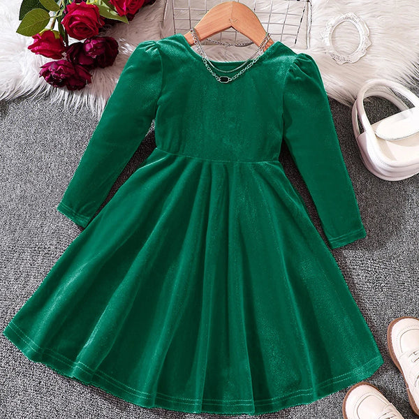 Bow Back Velvet Twirl Dress for Little Girls