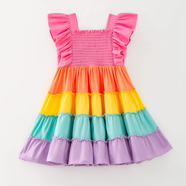 Momma & Me Matching: Bright Rainbow Flutter Sleeve Twirl Dress