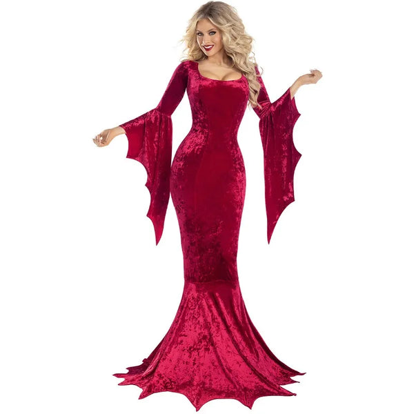 Lady Morticia Addams Long Train Velvet Dress Costume