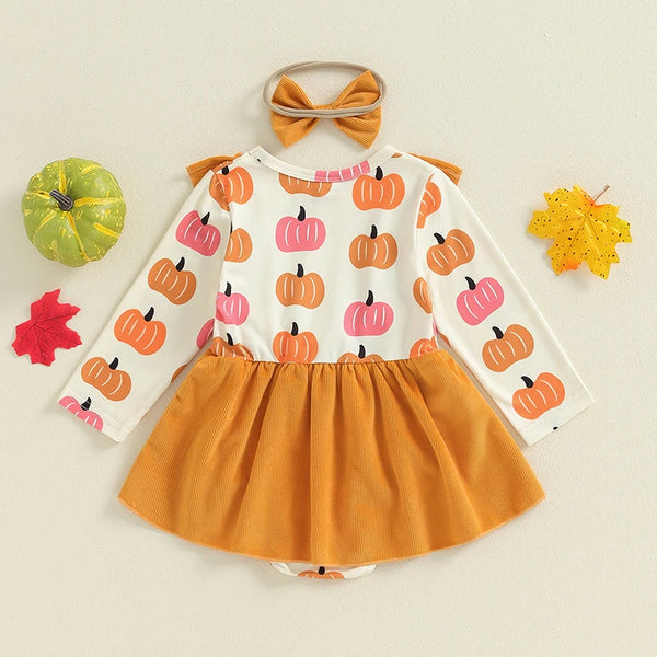 Pretty Little Pumpkin Romper Dress for Baby Girls