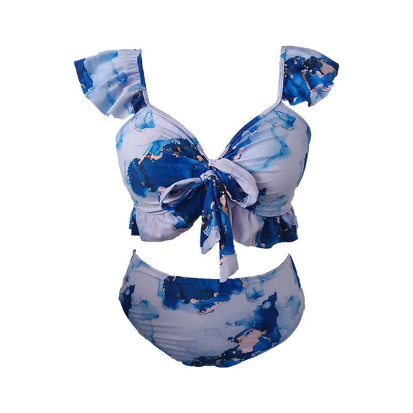 Women's Plus Size Marble Flutter-Sleeve Bikini