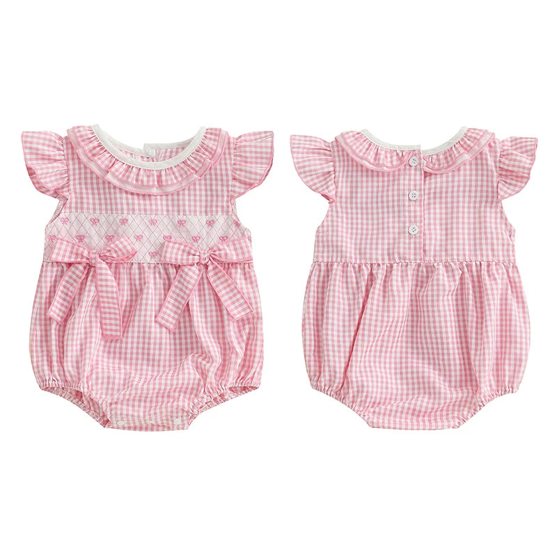Gingham Girl Flutter Sleeve Romper for Baby Girls