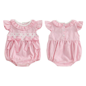 Gingham Girl Flutter Sleeve Romper for Baby Girls