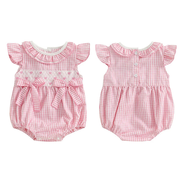 Gingham Girl Flutter Sleeve Romper for Baby Girls