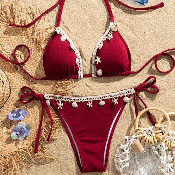 Shelly Beach Side-Tie Bikini with Ivory Shells
