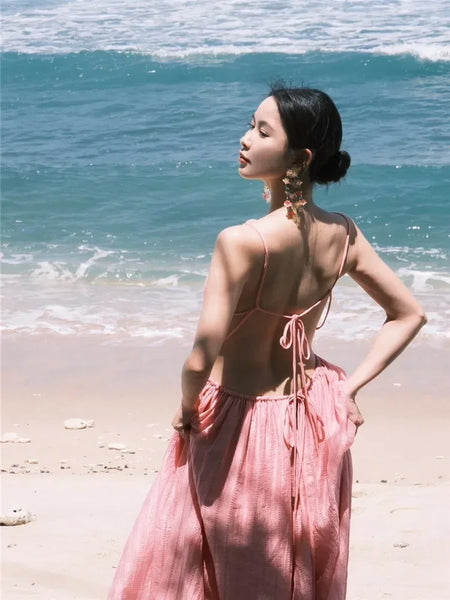 The Embry Pink Backless Beach Maxi for Women & Teens