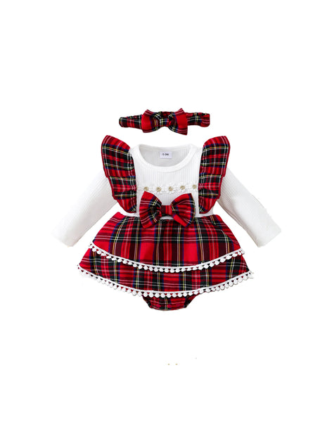 Holly Red Plaid Romper Outfit for Baby Girls