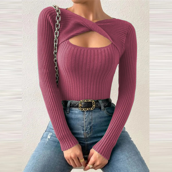 Jaime Peak-a-Boo Twist Ribbed Knit Sweater for Women