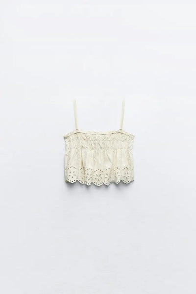 Elle Ivory Embroidered Eyelet Matching Top & Shorts for Women