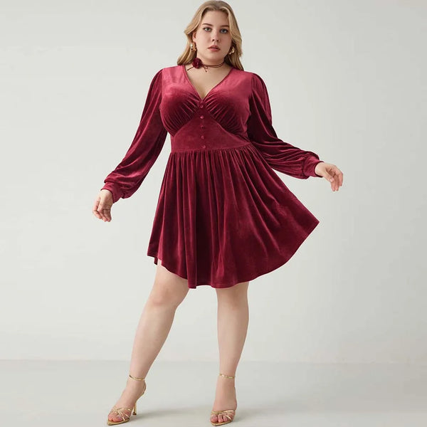 Plus Size Red Velvet Drip Swing Dress for Women & Teens