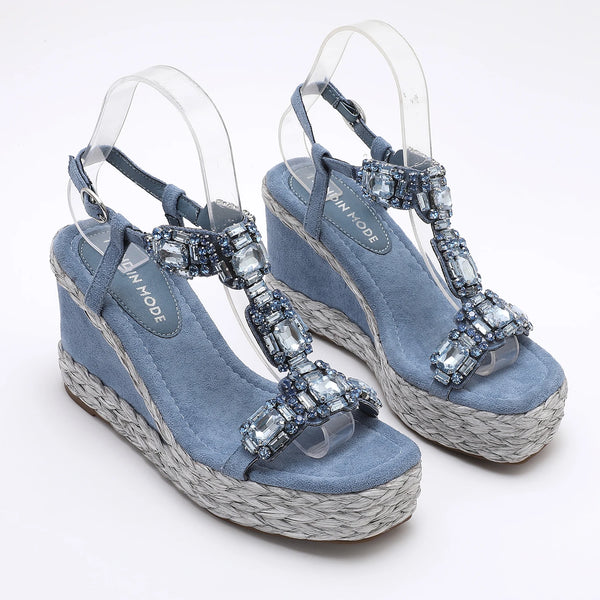 Greta Brushed Suede T-Strap Jeweled Sandal