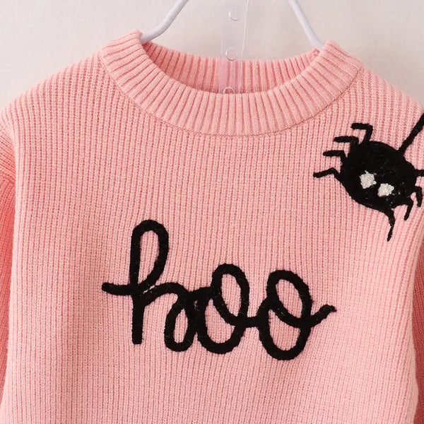 "Boo" Embroidered Sweater & Spiderweb Skirt Outfit for Babies & Girls