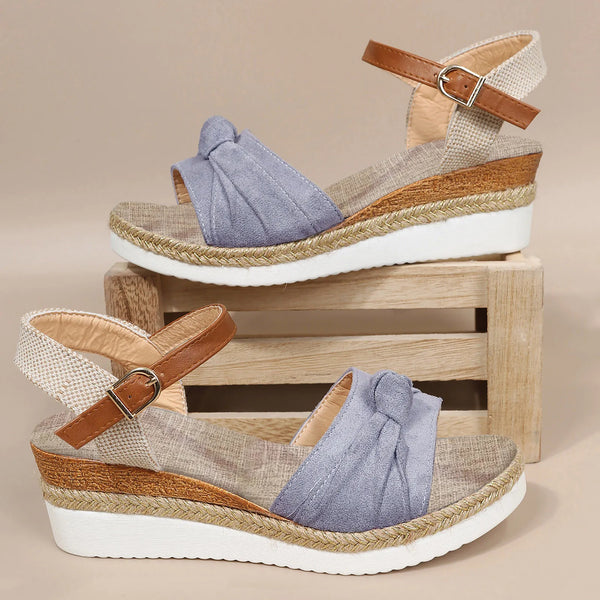 Blue Buckle Bow Wedge Sandals for Women & Teens