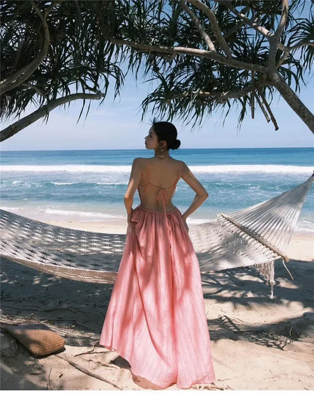 The Embry Pink Backless Beach Maxi for Women & Teens