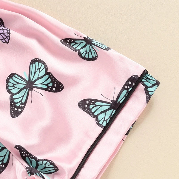 Pink Mariposa Satin Pjs for Toddler & Little Girls