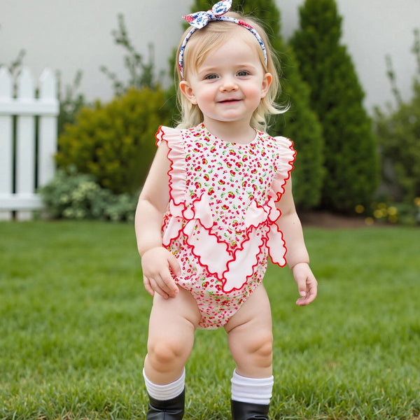Cherry Bows Romper for Baby Girls