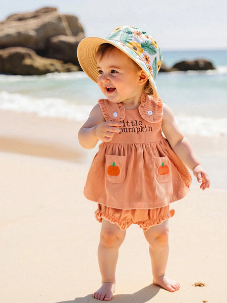 Little Pumpkin Orange Corduroy Outfit for Baby & Toddler Girls
