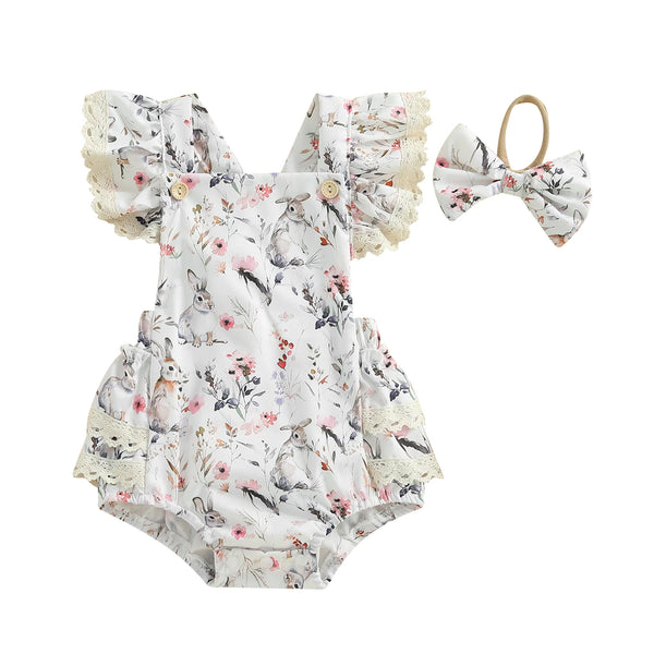 Fluffy Bunny Ruffled Romper Set for Baby Girls