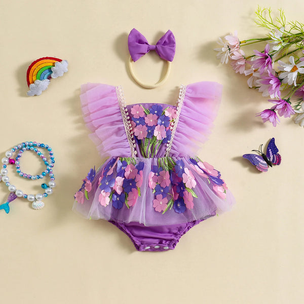 Pretty Bouquet Floral Romper Dress for Baby Girl