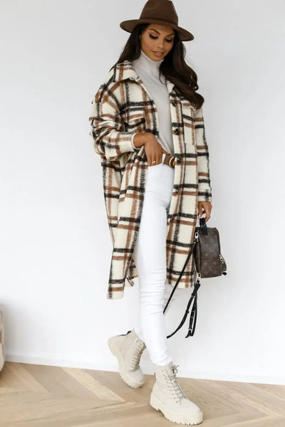 The Erika Brushed Knit Longline Plaid Shacket for Women & Teens