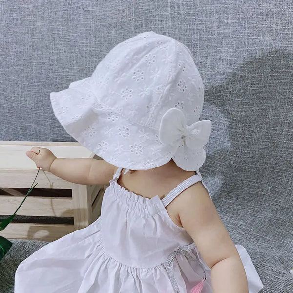 The Irma White Summer Bucket Hat for Baby & Toddler Girls