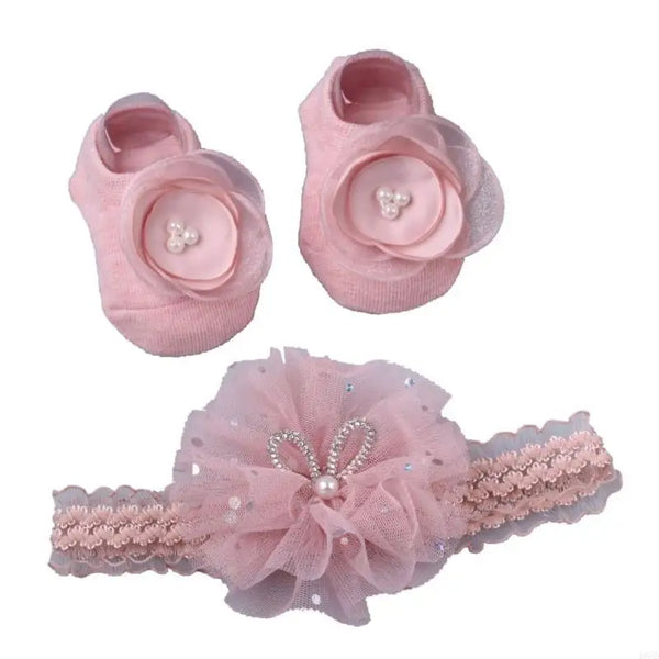 Le Fleurette Matching Socks and Lace Headband Set for Baby Girl