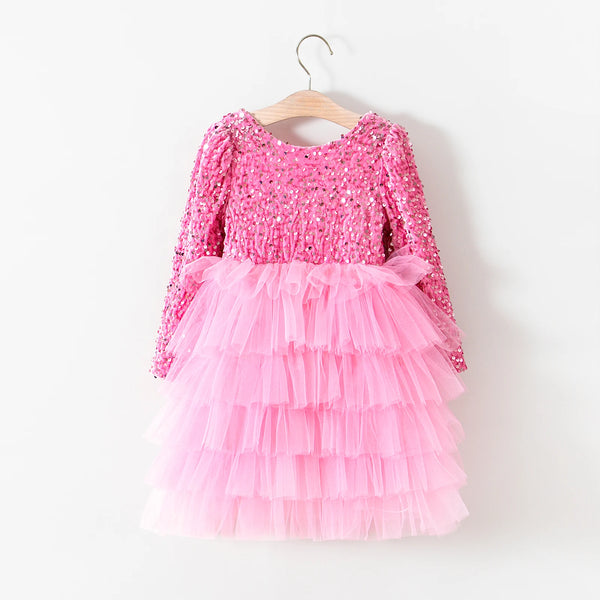 Nelle Sequin Bow-Back Layered Special Occasion Dress for Toddler & Little Girls