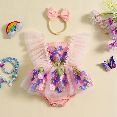 Pretty Bouquet Floral Romper Dress for Baby Girl