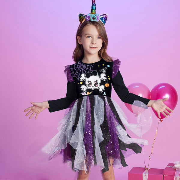 Glam Skull Sparkly Tulle Twirl Dress for Girls