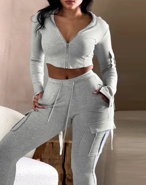 Kasey Crop Jacket and Cargo Pants Lounge Set for Women