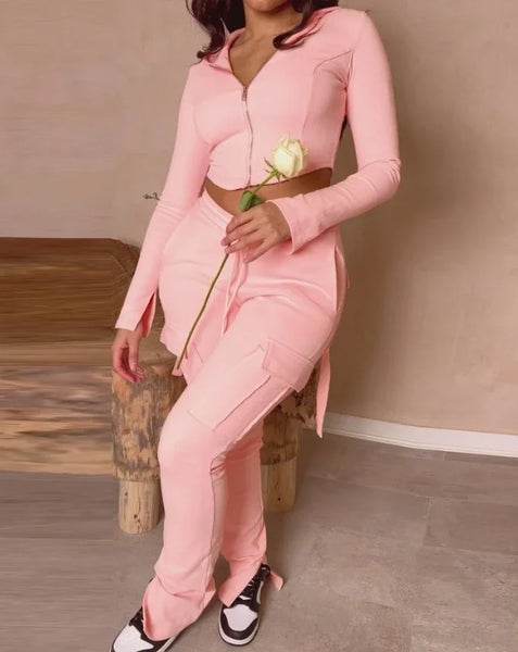 Kasey Crop Jacket and Cargo Pants Lounge Set for Women