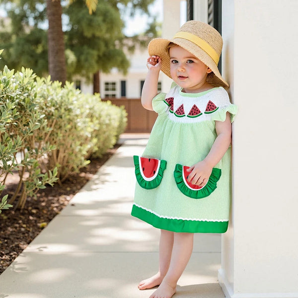 Watermelon Slices Adorable Striped Dress for Baby, Toddler, & Little Girls