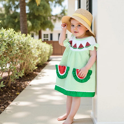 Watermelon Slices Adorable Striped Dress for Baby, Toddler, & Little Girls