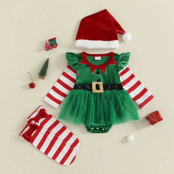 Little Elfin Christmas Elf Romper Outfit Set for Baby Girls