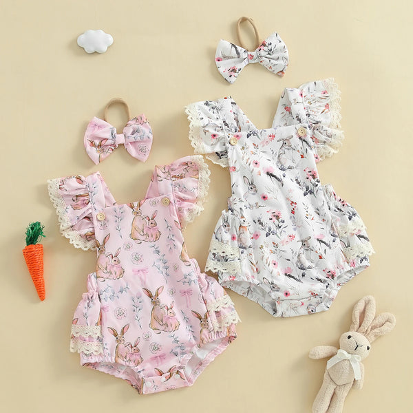 Fluffy Bunny Ruffled Romper Set for Baby Girls