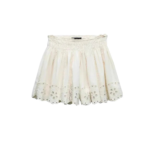 Elle Ivory Embroidered Eyelet Matching Top & Shorts for Women