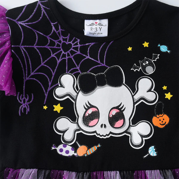 Glam Skull Sparkly Tulle Twirl Dress for Girls