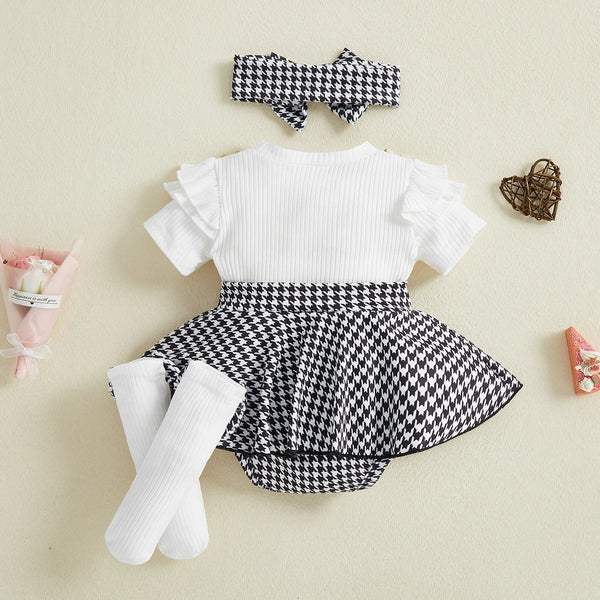 Greer Houndstooth Print 3-Piece Outfit for Baby Girls