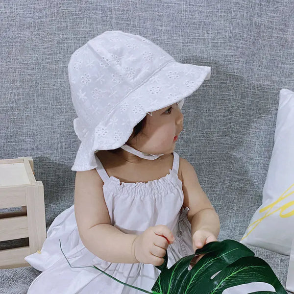 The Irma White Summer Bucket Hat for Baby & Toddler Girls