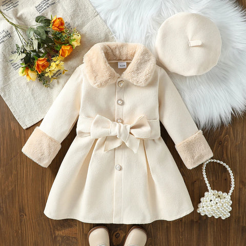 The Gabrielle Single Breasted Wool Belted Jacket with Faux-fur Collar and Cuffs for Toddler & Little Girls