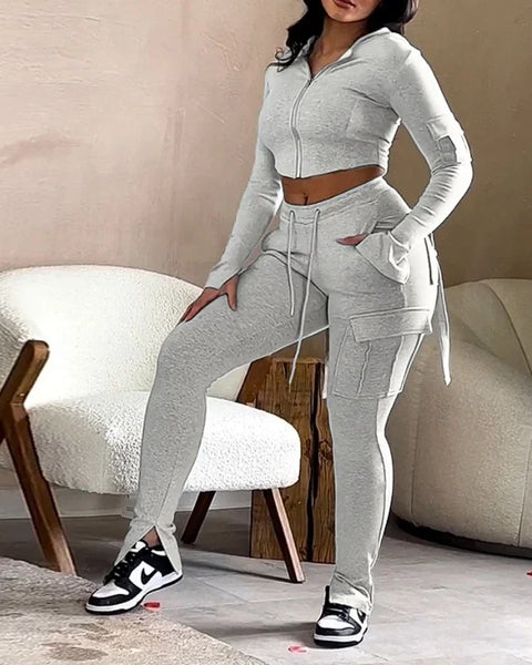 Kasey Crop Jacket and Cargo Pants Lounge Set for Women