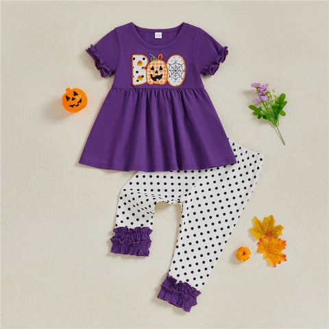 Boo Two Piece Top & Ruffled Leggings Set