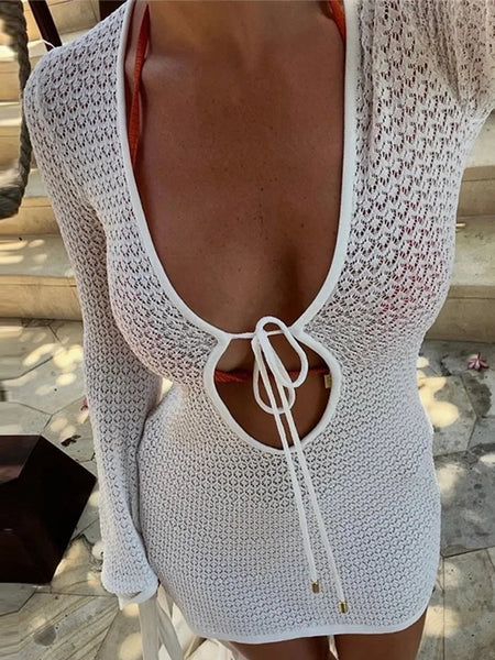 Kelsey Knitted Open Weave Short Swimsuit Cover-up Dress for Women & Teens