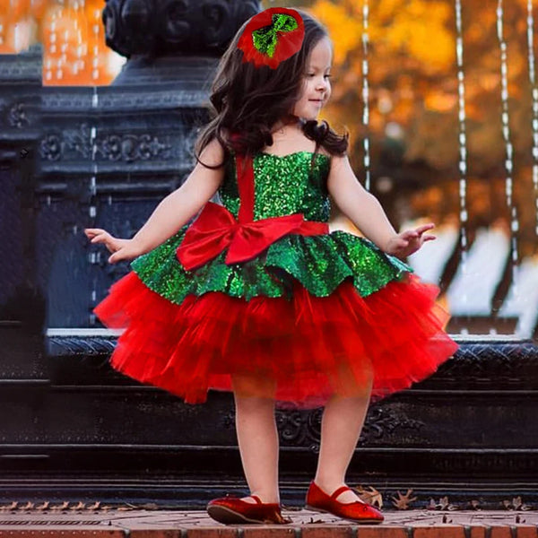 The Merry Sequin Red Bow Fancy Party Holiday Dress for Girls